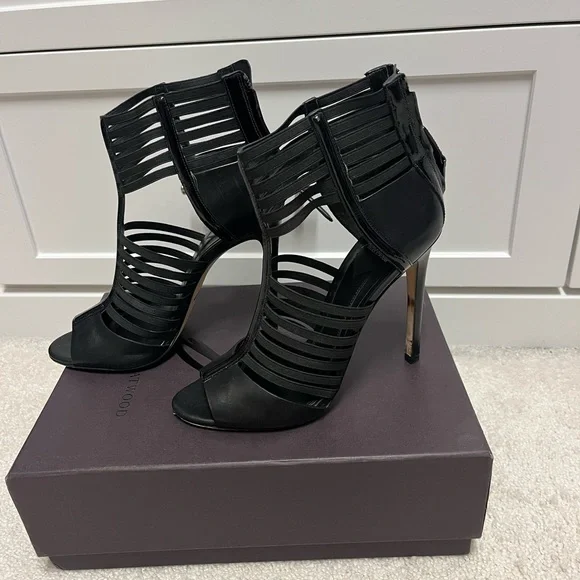 B Brian Atwood Langden Gladiator Caged Heels Black Size 8.5 - Picture 2 of 12